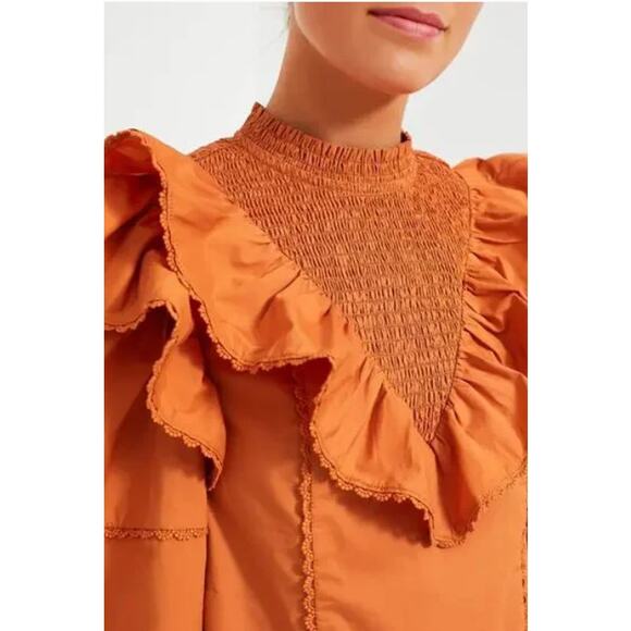 TUCKERNUCK Hyacinth House Persimmon Ruffle Parker Blouse Top Size XXS - Picture 2 of 9